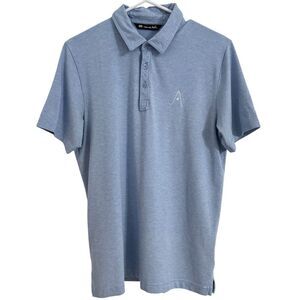 Travis Mathew Mens MEDIUM Polo Shirt Short Sleeve Blue Cotton Blend Golf Preppy